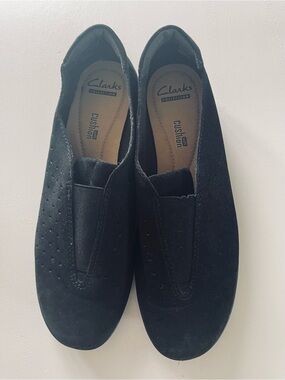 Clarks Black Suede Slip-On Loafers for Women